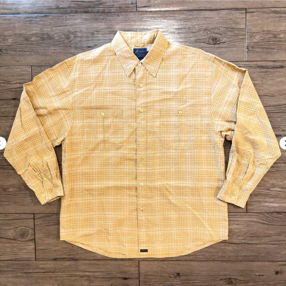 Tommy Bahama‎ Indigo Palms Plaid Button Down Shirt Yellow Mens Large